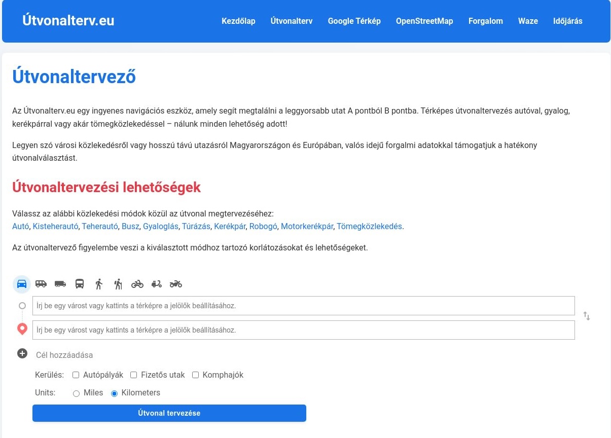 Útvonaltervezés Európában